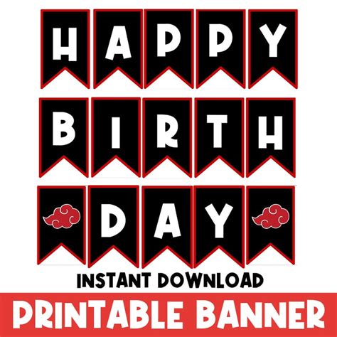 PRINTABLE Happy Birthday Banner Red Black White Birthday Decorations ...