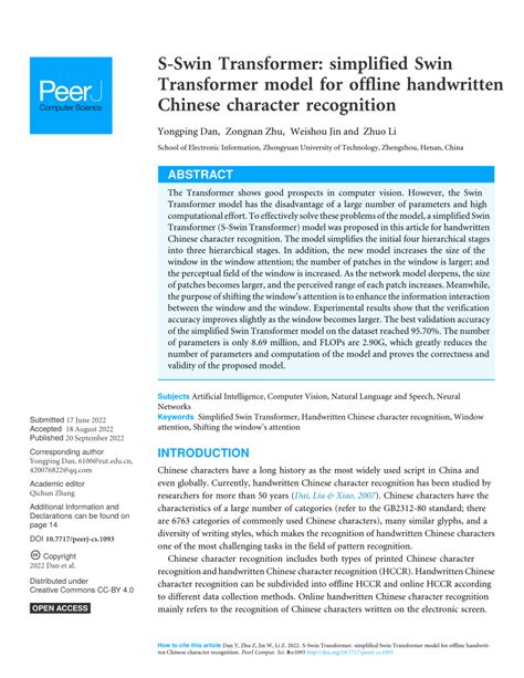 (PDF) S-Swin Transformer: simplified Swin Transformer model for offline ...