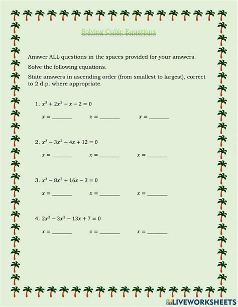 Solving Cubic Equations Worksheet Live Worksheets Worksheets Library