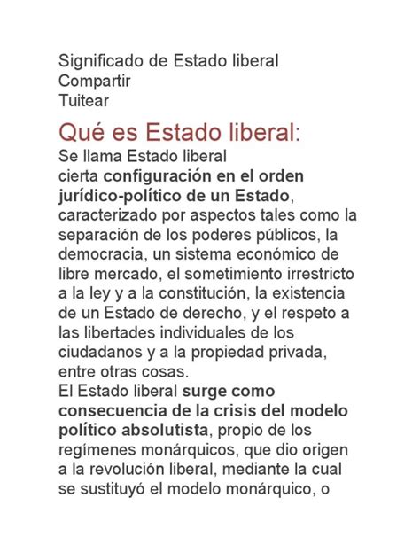 Estado Liberal Resumen Concepto Y Caracter Sticas En Pocas Palabras