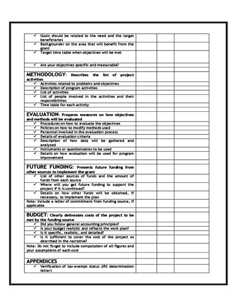 Grant Proposal Checklist Free Download