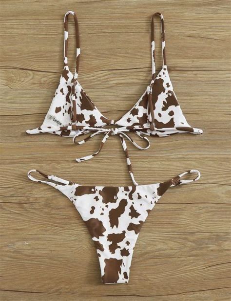 Cow Print Triangle Bikini Swimsuit Women S Fashion Swimwear Bikinis