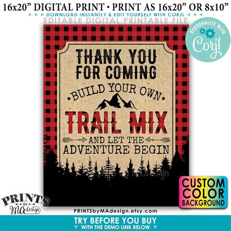 Lumberjack Trail Mix Bar Sign Thank You For Coming Build Your Own