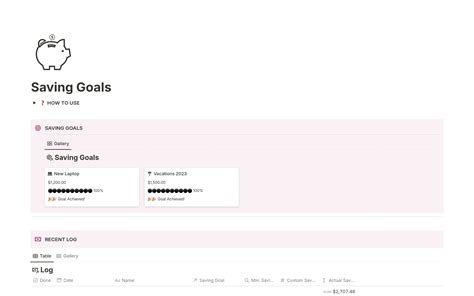 Saving Goals Template Notion Marketplace