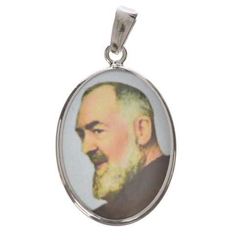 Oval Medal In Silver 27mm With Saint Padre Pio Online Sales On