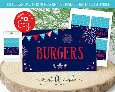 4th Of July Food Labels Red White And Blue Firecracker Birthday Food