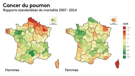 La carte de la surmortalité des cancers en France entre 2007 et 2016