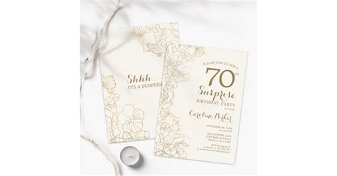 Floral Ivory Gold Surprise 70th Birthday Party Invitation Zazzle