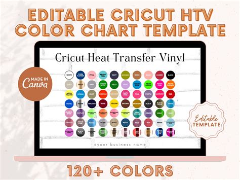 Editable Cricut HTV Color Chart Template Vinyl Colors Mockup Vinyl