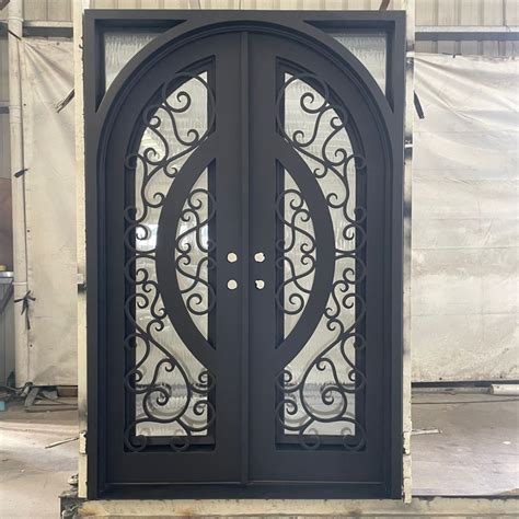 Arch Top Custom Scroll Design Metal Steel Wrought Iron Double Door China Wrought Iron Doors