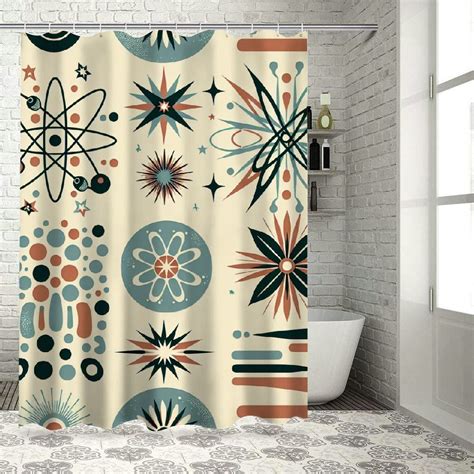 Cbxzyzzc Mid Century Shower Curtain Retro Starbursts Absctract