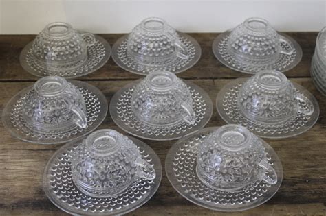 1950s Vintage Anchor Hocking Hobnail Pattern Glass Tea Or Luncheon Set For 8