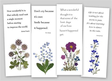 Pressed Flower Bookmarks Set of 4 Quotes to Inspire 055 - Etsy