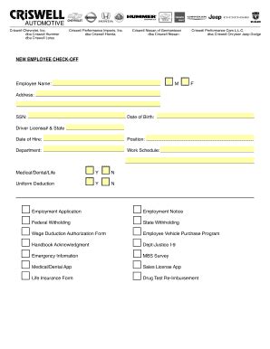 Fillable Online New Employee Checkoff List Fax Email Print PdfFiller