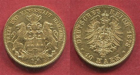 Hamburg Hansestadt 10 Mark Goldmünze Kursmünze 1878 J Stadtwappen vf