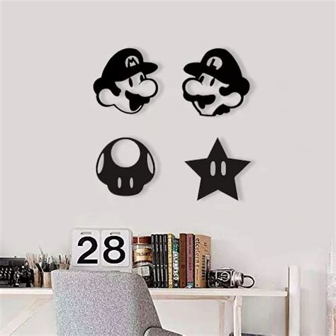 Set X 4 Cuadro Decorativo Mdf 3mm Mario Bross Personajes En Venta En