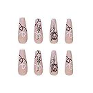 Amazon Babalal Long Press On Nails Matte Nude Glue On Nails Abstract Fake Nails Coffin Nail