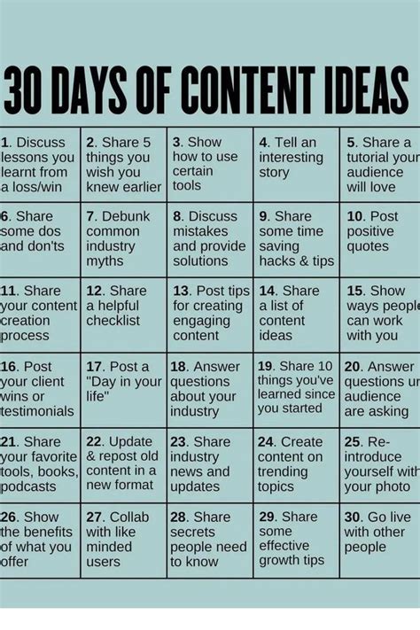 30 Days Of Content Ideas Social Media Marketing Content Social Media