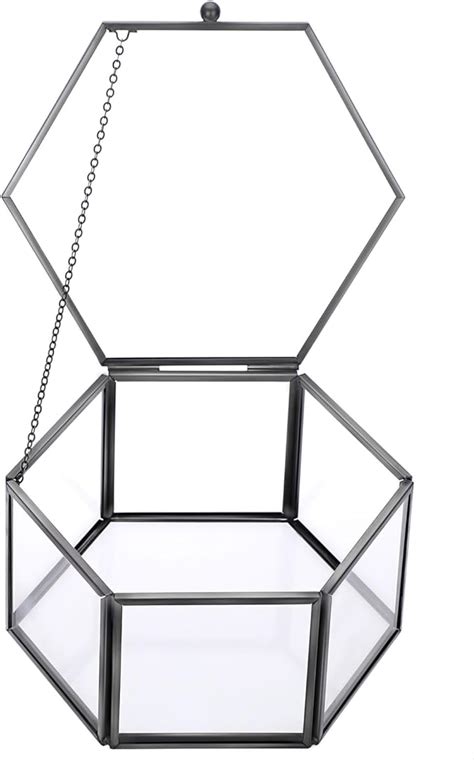 Hipiwe Vintage Glass Jewelry Box Black Hexagonal Jewelry Display Organizer