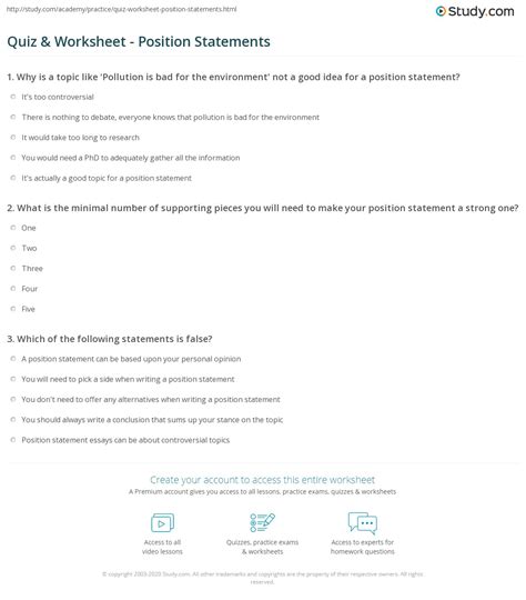 Quiz And Worksheet Position Statements