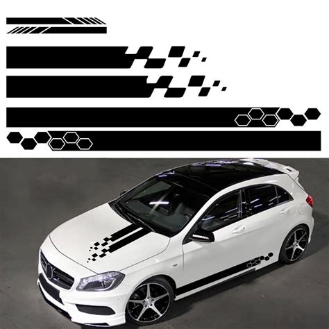 5pcs Universal Car Side Body Stripe Sticker DIY Decal Trim Hood Rear V