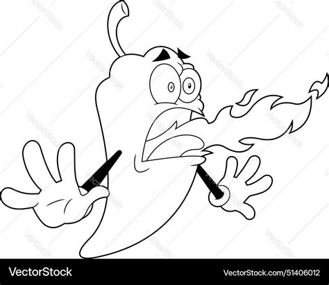 Outlined Funny Hot Chili Pepper Cartoon Character Vector Image
