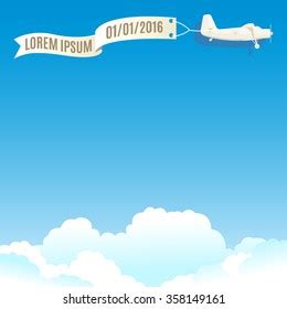 Flying Vintage Plane Banner White Clouds Stock Vector Royalty Free