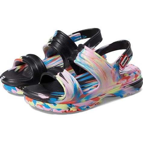 Hunter Women S Bloom Algae Marble Adjustable Strap Sandals Black M