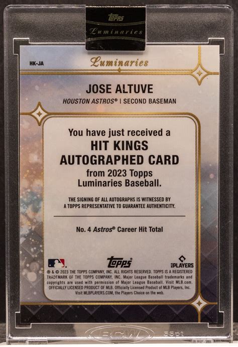 Jose Altuve 2023 Topps Luminaries Blue Hit Kings Autograph 6 15 Astros