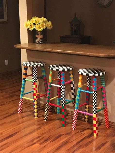 Hand Painted Wood Bar Stool Set Fun Whimsical And Eclectic Free