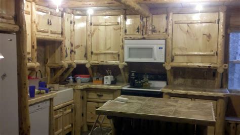 Hand Crafted Rustic Log Kitchen Cabinets And Bar By Drew S Up North