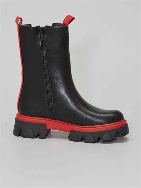 Boots Bicolores Style Chelsea Noir Rouge Kiabi