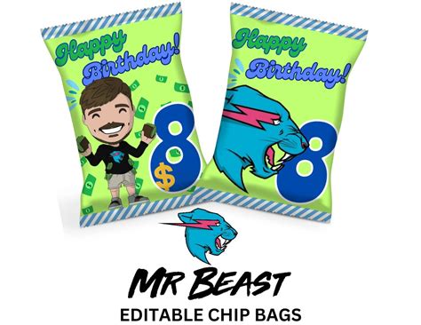 Mr Beast Editable Chip Bag Template Mr Beast Birthday Chip Etsy