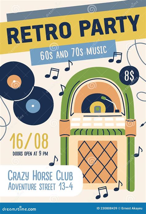 60s And 70s Retro Music Party Flyer Template Ad Poster Design For