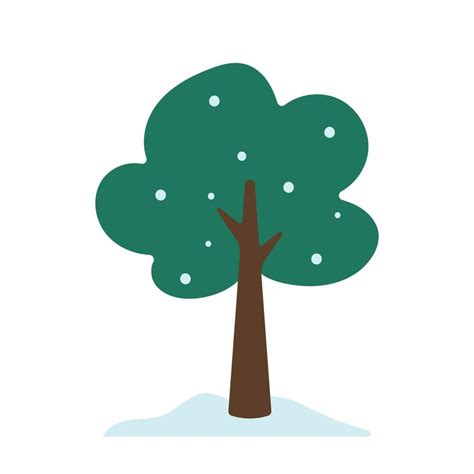 Simple Winter Tree With Snow In Cute Cartoon Vector Illustration