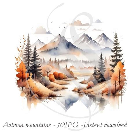 Watercolor Fall Scenery Clipart Set 10 JPG Autumn Landscape - Etsy