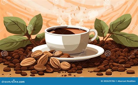 Coffee Beans And Coffee Cup Vector Illustration Stock Illustration