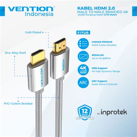 Jual Vention Aab M M Kabel High Speed Cotton Braided Hdmi V B K