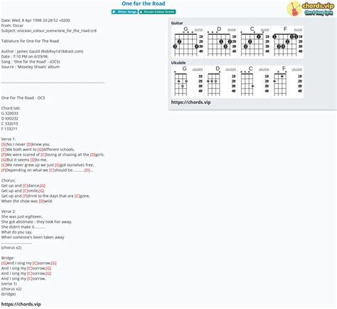 Chord One For The Road Tab Song Lyric Sheet Guitar Ukulele Chordsvip