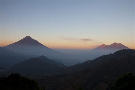 Volcan De Agua And Acatenango At Sunrise Guatemala On The Edge Of