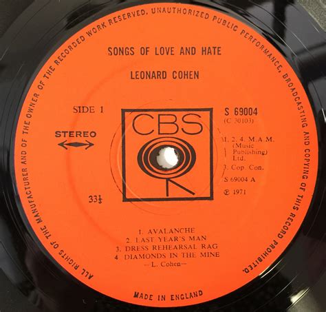 Lot 46 Leonard Cohen Songs Of Love And Hate Lp