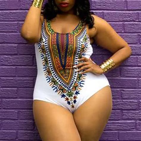 Charming Women Curve Appeal Dashiki African Printing Push Up Padded Bra Beach Bikini Swimsuit