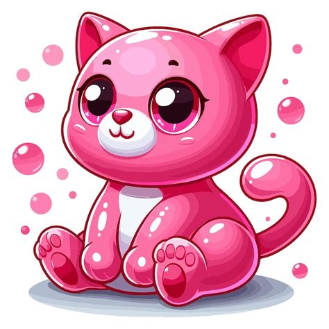 Premium Vector Cartoon Funny Pink Cat Sitting On White Background