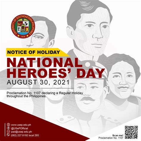 NOTICE OF HOLIDAY: AUGUST 30, 2021 NATIONAL HEROES DAY - University of Southeastern Philippines