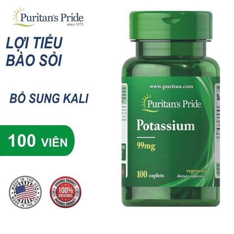 Viên uống bổ sung Kali Puritans Pride Potassium 99mg 100 Caplets