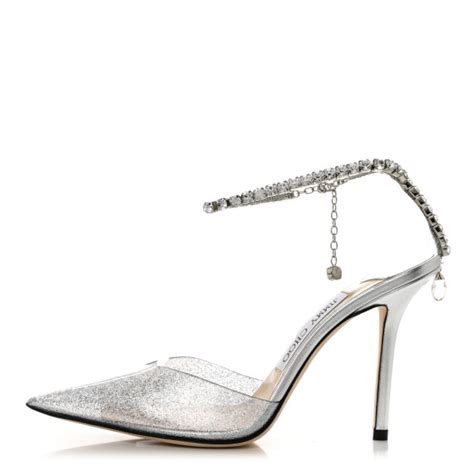 Jimmy Choo Plexi Glitter Crystal Saeda 100 Pumps 36 5 Silver 1301422