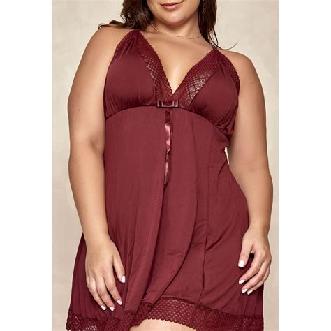 Camisola Plus Size Detalhe Em Renda Vinho O COMPRA FACIL LINGERIE