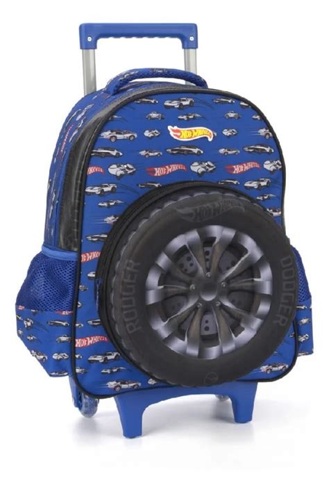 Mochila Rodinhas Luxcel Hot Wheels Azul Ic Hw Papelaria Criativa