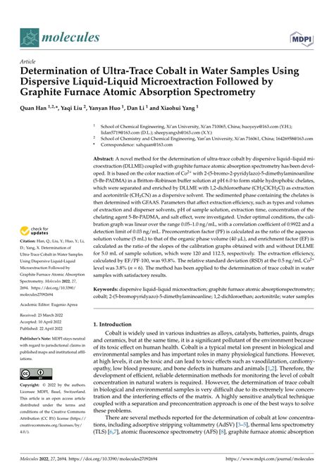 Pdf Determination Of Ultra Trace Cobalt In Water Samples Using Dispersive Liquid Liquid