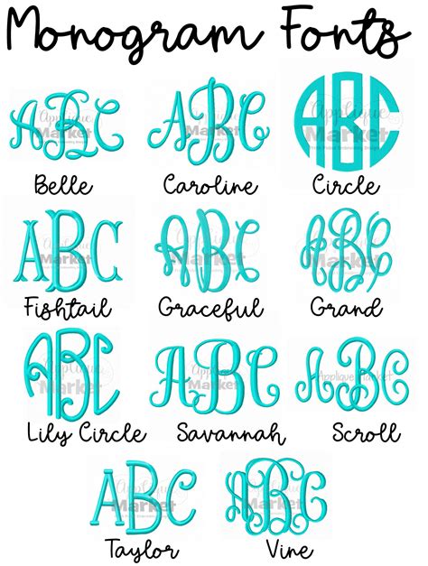 Embroidery Monogram Fonts